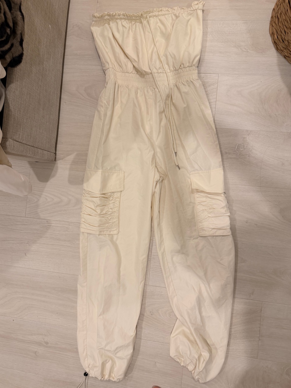 Endless Rose Cream Strapless Cargo Jumpsuit